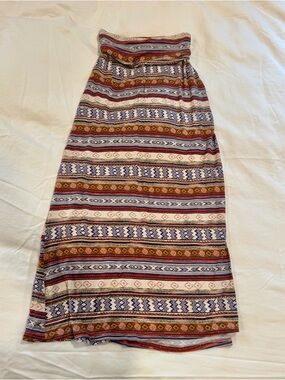 Boho Striped Maxi Skirt in Rust, Purple & Cream